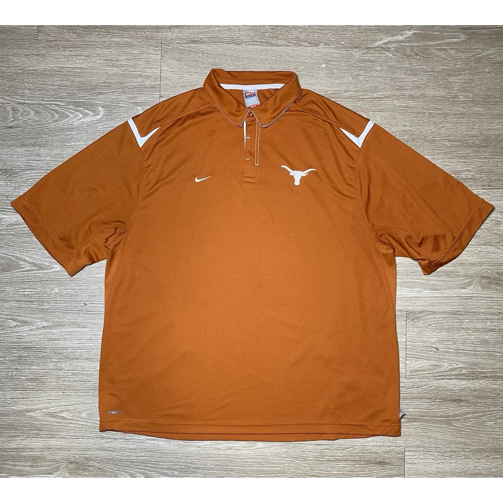 Men Size 2X Nike Texas Longhorns Polo Shirt Dri-FIT Athletic Orange White Waffle
